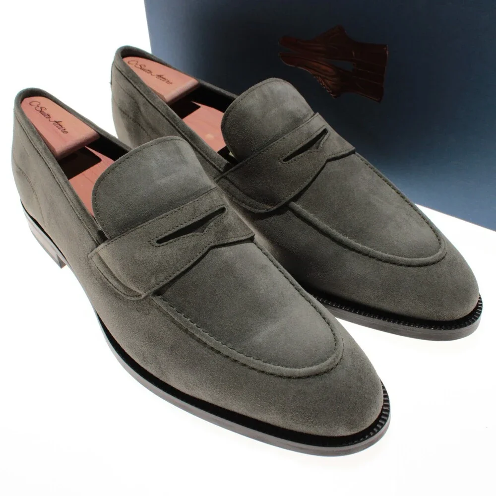 Di Bianco NWB Slip On Penny Loafers Size 13 US in Gray Suede Made in Italy